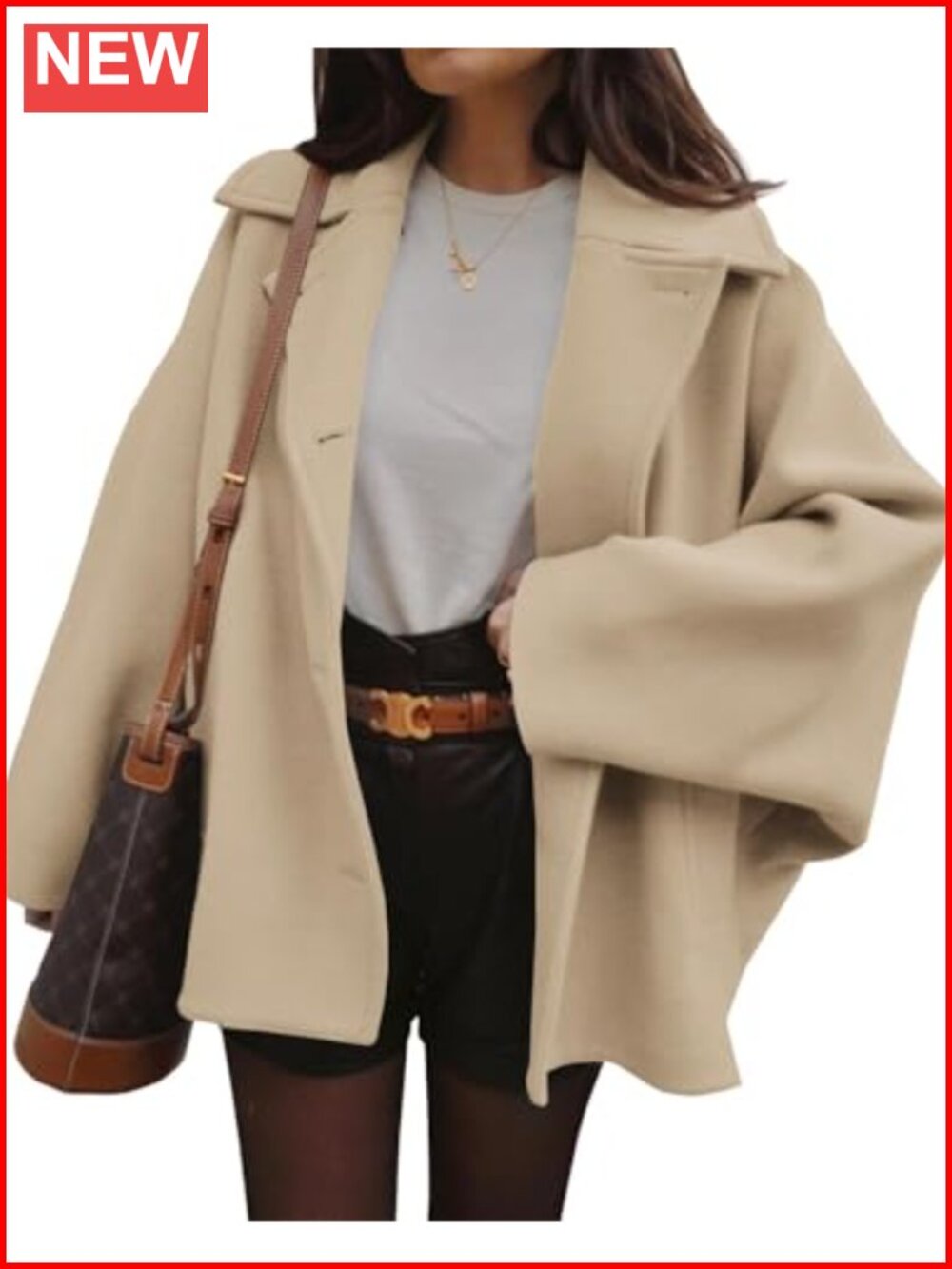 Double Breasted Peacoat for Women Notch Lapel Long Sleeve Wool Blend